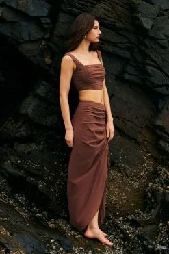 Ruched Drawstring Split Skirt