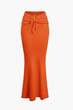 Ruched Drawstring Tank Top And Mermaid Maxi Skirt Set