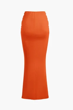 Ruched Drawstring Tank Top And Mermaid Maxi Skirt Set