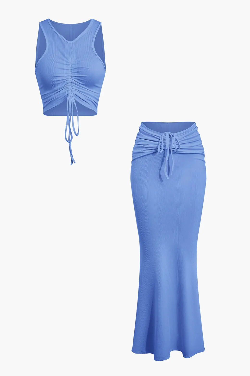 Ruched Drawstring Tank Top And Mermaid Maxi Skirt Set