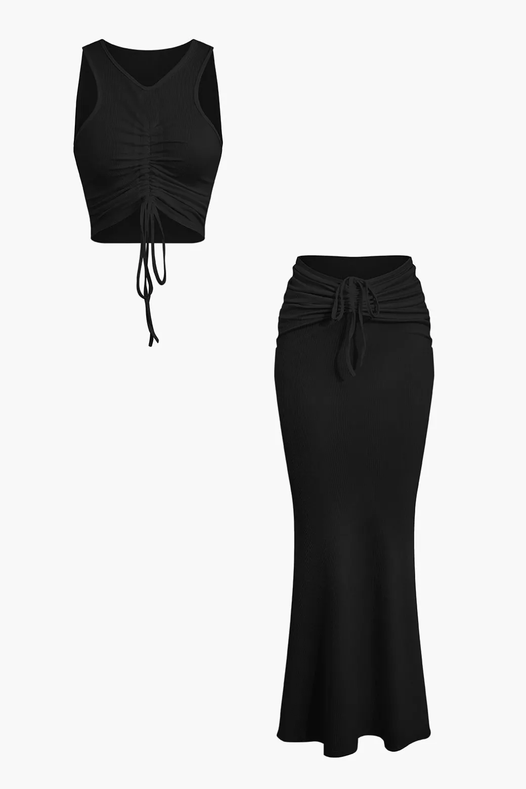Ruched Drawstring Tank Top And Mermaid Maxi Skirt Set