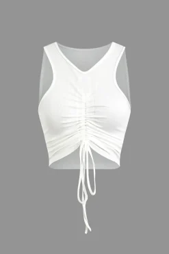 Ruched Drawstring Tank Top And Mermaid Maxi Skirt Set