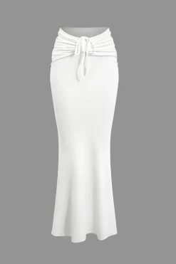 Ruched Drawstring Tank Top And Mermaid Maxi Skirt Set