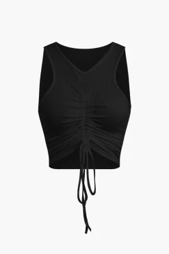 Ruched Drawstring Tank Top And Mermaid Maxi Skirt Set