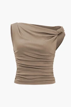 Ruched Knot One-Shoulder Sleeveless Top