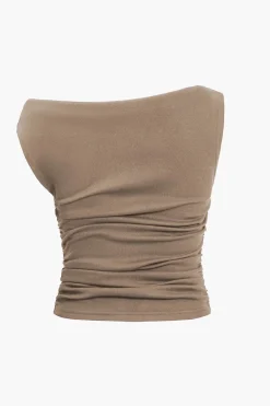 Ruched Knot One-Shoulder Sleeveless Top