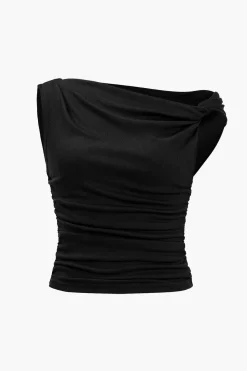 Ruched Knot One-Shoulder Sleeveless Top