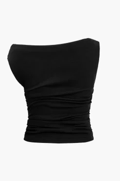 Ruched Knot One-Shoulder Sleeveless Top