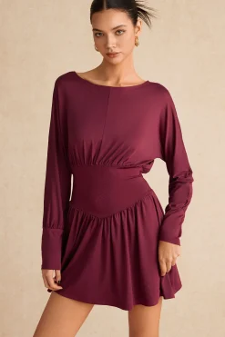 Ruched Long Sleeve Retro Mini Dress