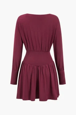 Ruched Long Sleeve Retro Mini Dress