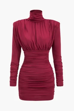 Ruched Long Sleeve Turtleneck Mini Dress