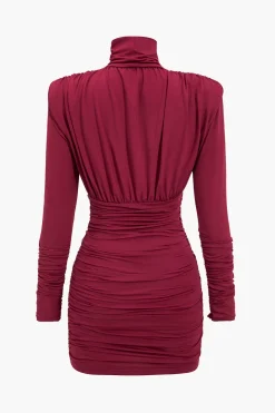 Ruched Long Sleeve Turtleneck Mini Dress
