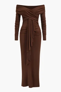 Ruched Off Shoulder Drape Detail Maxi Dress