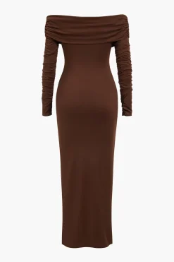 Ruched Off Shoulder Drape Detail Maxi Dress