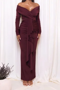 Ruched Off Shoulder Drape Detail Maxi Dress