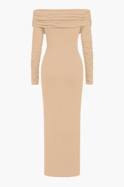 Ruched Off Shoulder Drape Detail Maxi Dress
