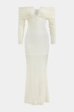 Ruched Off Shoulder Long Sleeve Maxi Dress