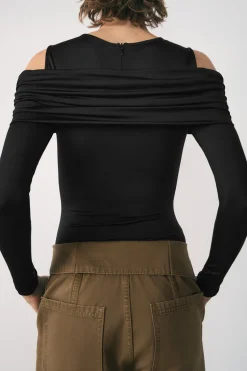 Ruched Off Shoulder Long Sleeve Bodysuit