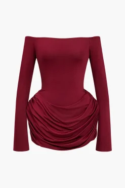 Ruched Off Shoulder Mini Dress