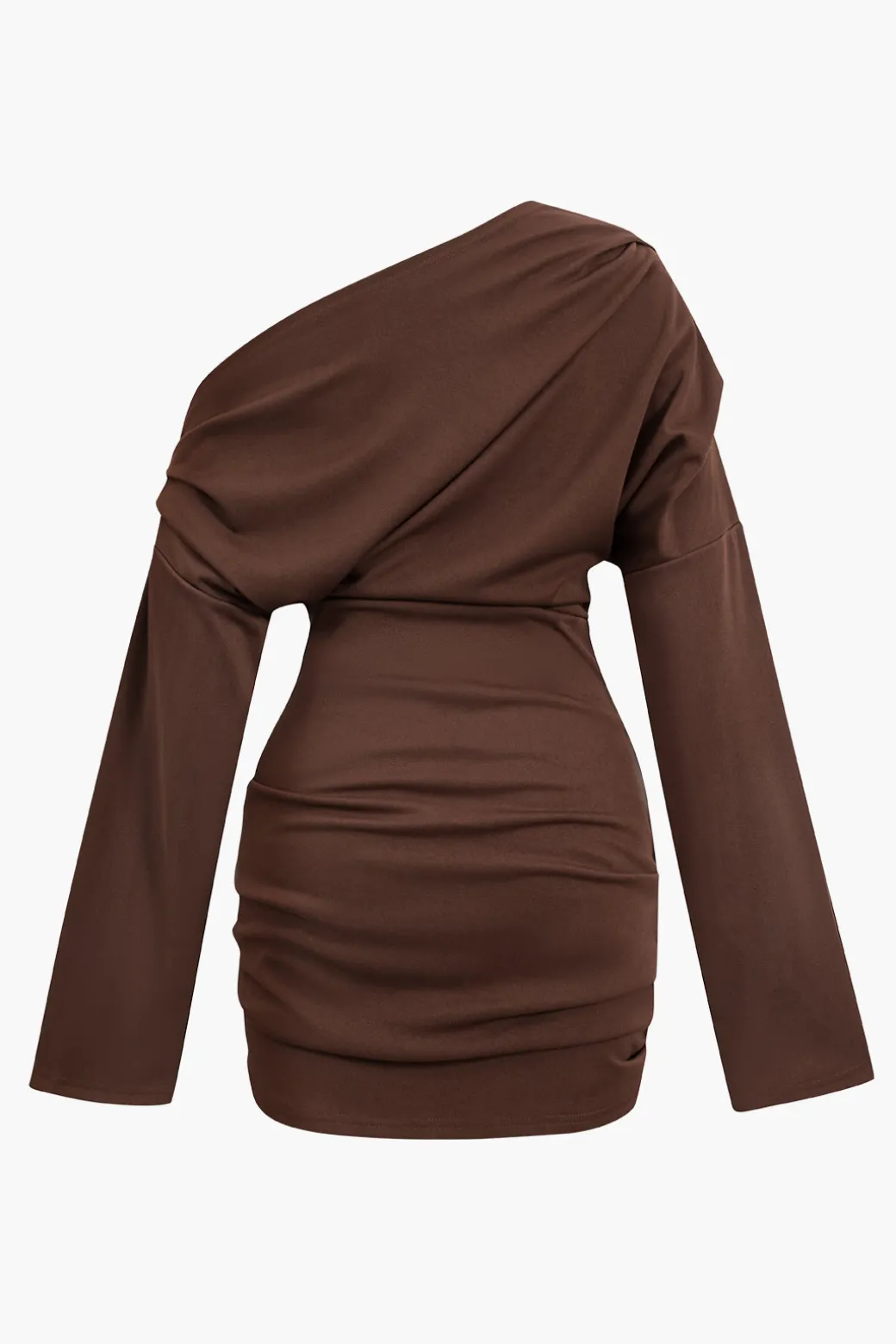 Ruched One Shoulder Long Sleeve Mini Dress
