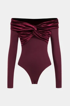 Ruched Patchwork Off Shoulder Long Sleeve Bodysuit