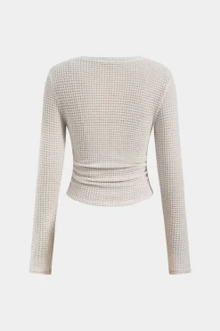 Ruched Round Neck Long Sleeve T-Shirt