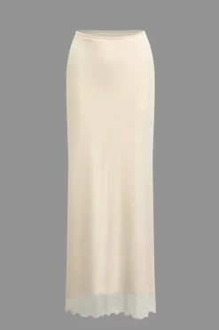 Ruched Sleeveless Double-Layered Mesh Split Strapless Top And Maxi Skirt Set