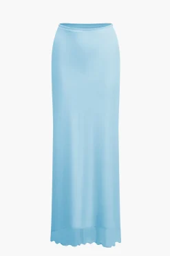 Ruched Sleeveless Double-Layered Mesh Split Strapless Top And Maxi Skirt Set