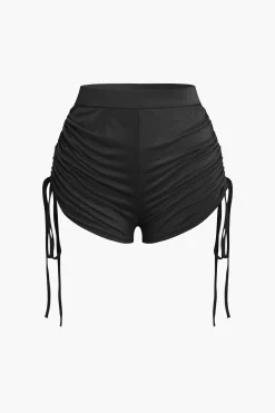 Ruched Sleeveless Top and Drawstring Shorts Set
