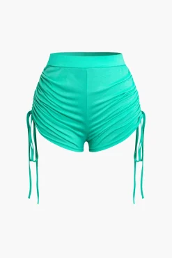 Ruched Sleeveless Top and Drawstring Shorts Set