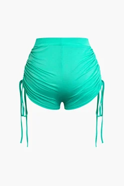 Ruched Sleeveless Top and Drawstring Shorts Set