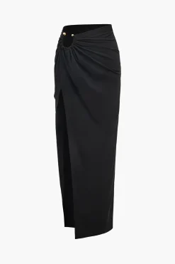 Ruched Slit Midi Skirt
