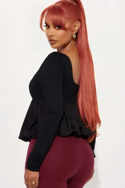 Ruched Square Neck Long-Sleeve Top