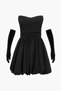 Ruched Strapless Mini Dress With Gloves