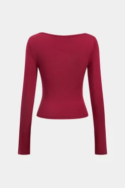 Ruched Twist Knot V-Neck Long-Sleeve Top