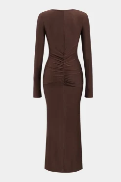 Ruched V-Neck Long Sleeve Maxi Dress