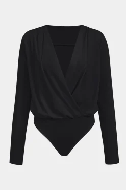 Ruched V-Neck Long Sleeve Bodysuit