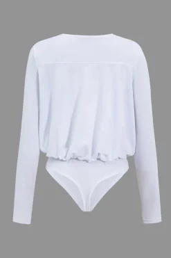 Ruched V-Neck Long Sleeve Bodysuit