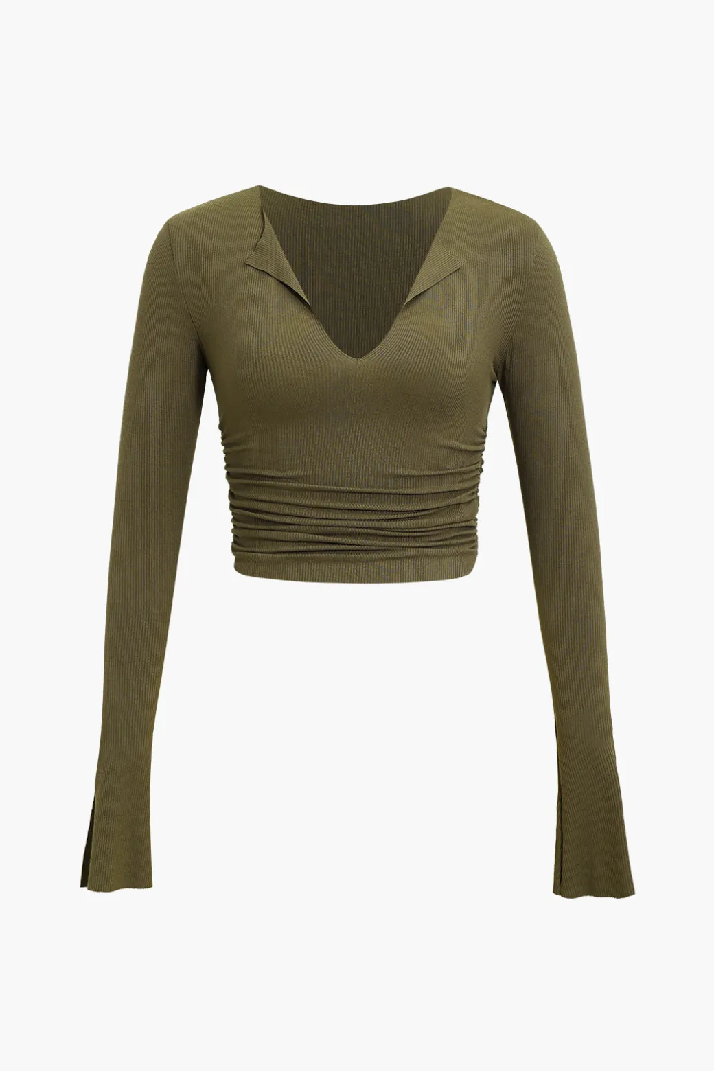 Ruched V-neck Slit Sleeve Top