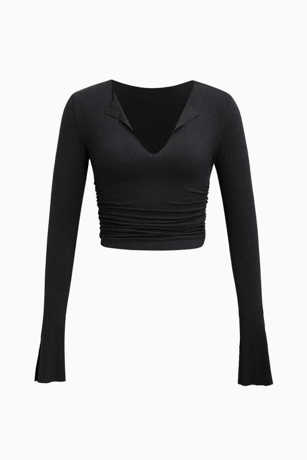 Ruched V-neck Slit Sleeve Top