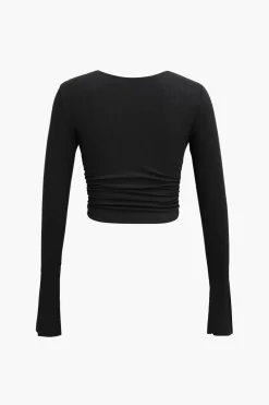 Ruched V-neck Slit Sleeve Top