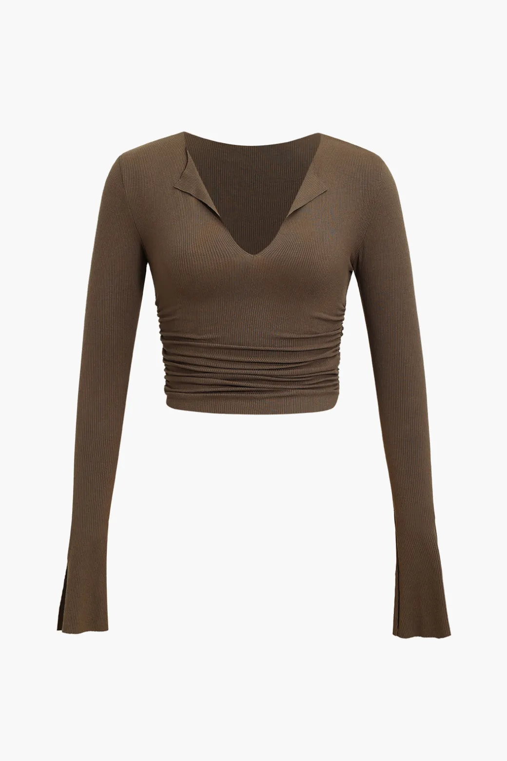 Ruched V-neck Slit Sleeve Top