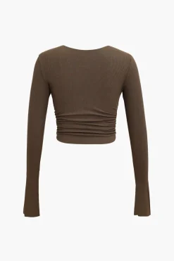 Ruched V-neck Slit Sleeve Top