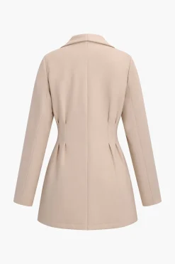 Ruched Waist Woolen V-neck Jacket