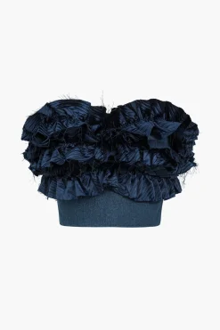 Ruched Zipper Denim Tube Top