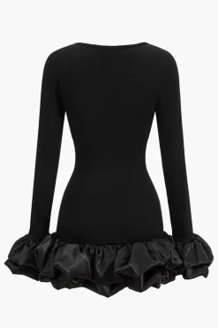 Ruffle Hem Lantern Sleeve Mini Dress