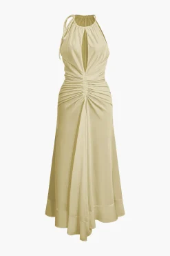 Ruffle Hem Ruched Sleeveless Maxi Dress