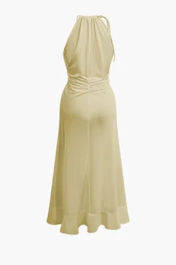 Ruffle Hem Ruched Sleeveless Maxi Dress