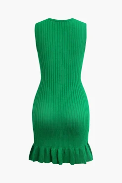 Ruffle Hem Sleeveless Knit Mini Dress