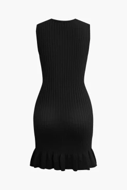 Ruffle Hem Sleeveless Knit Mini Dress